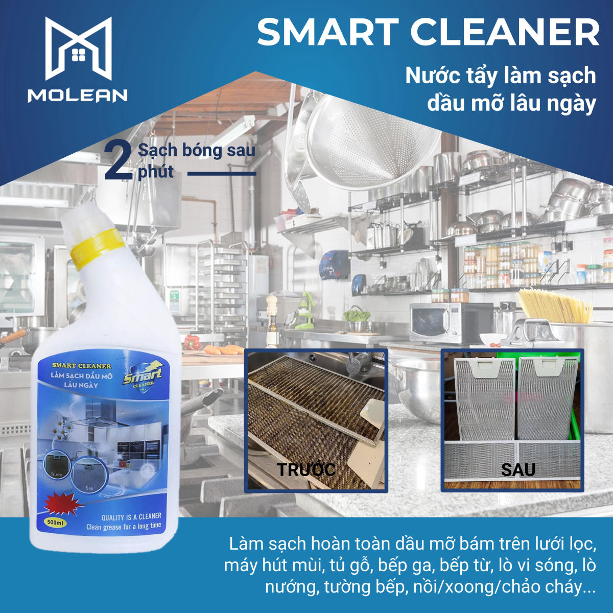 Nước Tẩy Rửa Dầu Mỡ Lâu Ngày SMART CLEANER - Tẩy Sạch Mọi Loại Dầu Mỡ Cứng Đầu Trong 5 Phút Không Cần Cọ Rửa