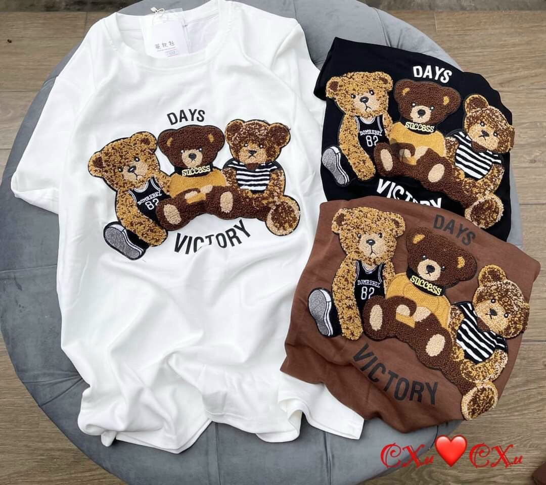 Áo phông nam nữ - gấu day victory tay lỡ áo thun nam nữ adlv form rộng