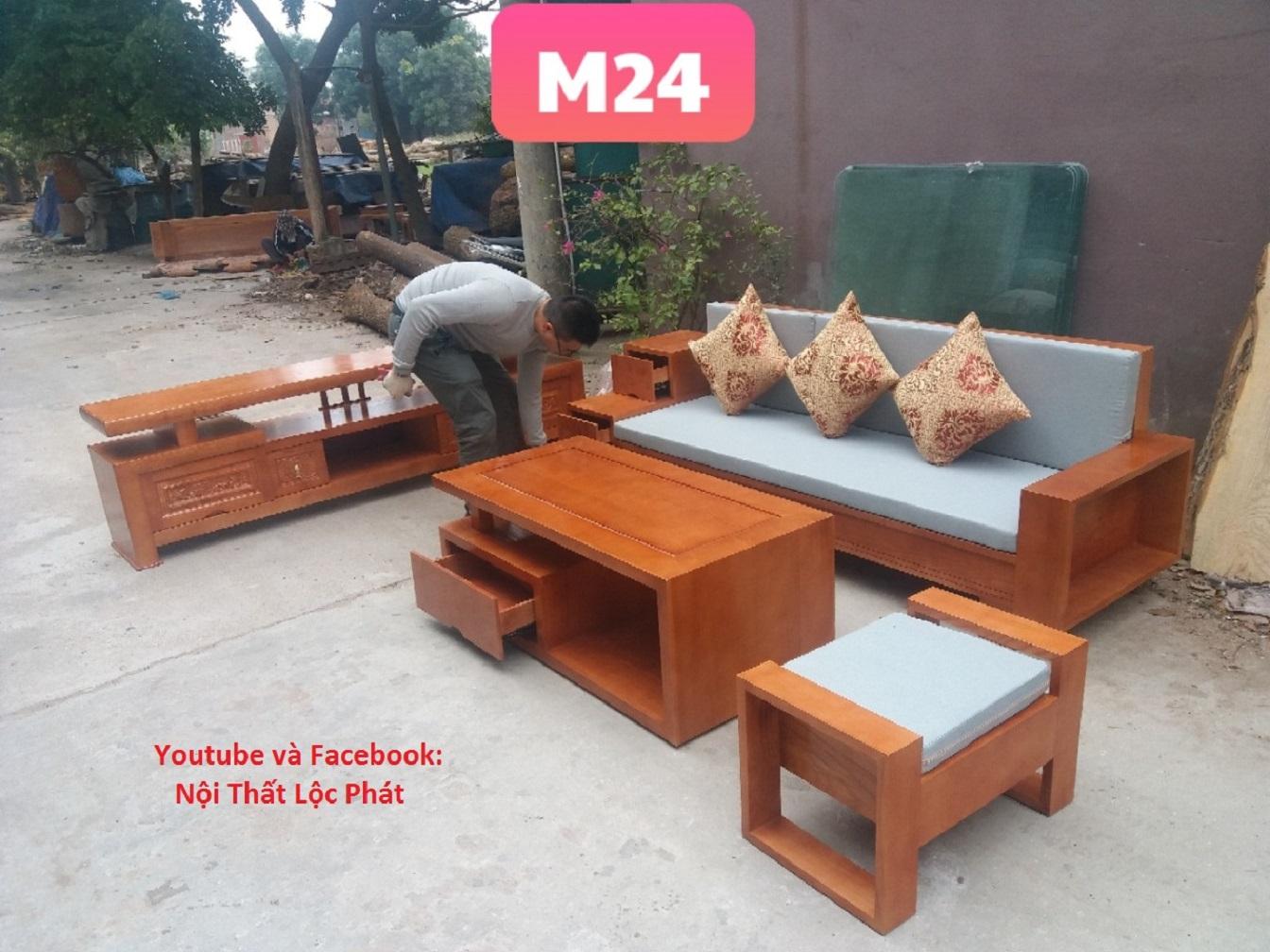 Bàn ghế sofa cho phòng khách nhỏ gỗ Sồi Nga mẫu M24