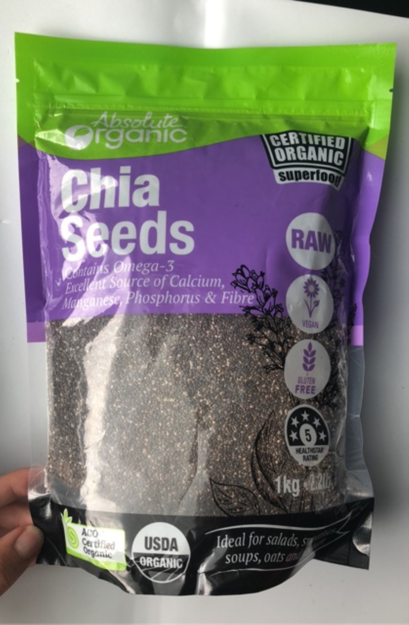 [có đèn soi] hạt chia úc absolute organic 1kg [giảm cân - ăn kiêng] hạt chia hữu cơ chuẩn chất lượng ít hạt lép 2
