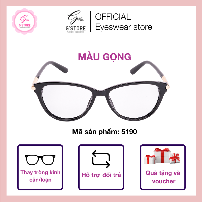 Kính mắt mèo thời trang [G'Store]  Gọng kính mắt mèo Hàn Quốc nhựa càng phối kim loại 5190
