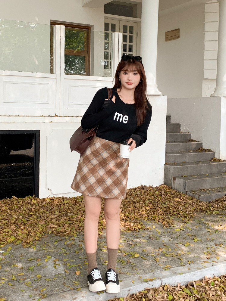 Chân váy dạ tweed chữ A dáng ngắn lưng cạp cao hàn quốc có big size và lót trong