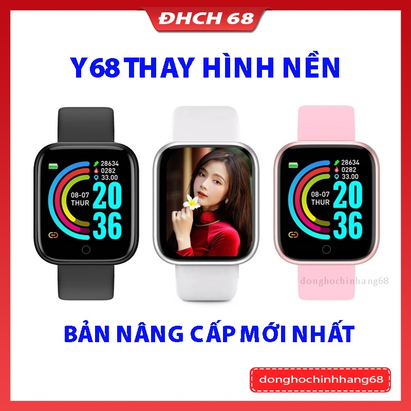 Đồng hồ thông minh Y68 - Đổi được hình nền cá nhân, kết nối Bluetooth,, Theo dõi sức khỏe