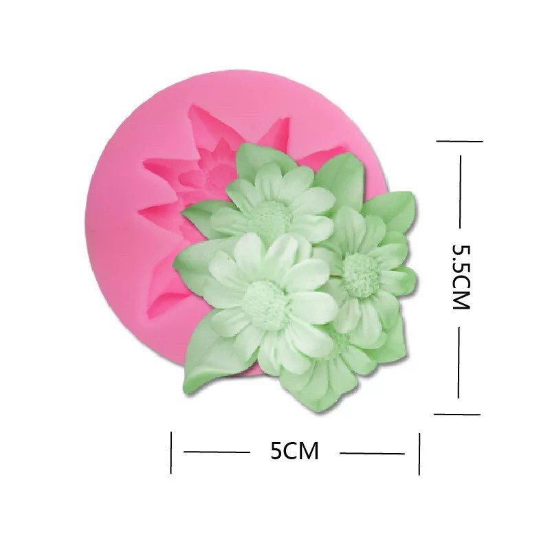 Khuôn rau câu silicon 4d hoa cúc 3 bông hh40c0