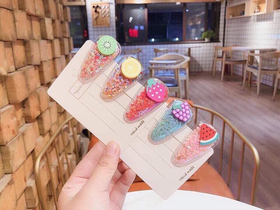 Set 5 kẹp tóc hoa quả nhiều màu sắc đáng yêu cho mẹ và bé