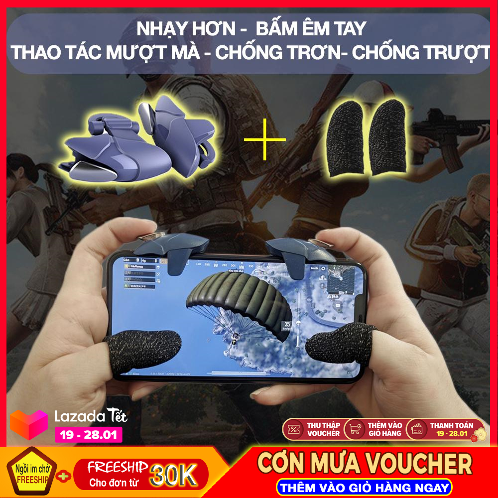 [Combo] Nút bắn Shark - bộ găng tay chống mồ hôi chơi game Mobile Pugb Free chuyên dụng giúp thao tác nhanh chóng, dễ dàng chống trơn và chống trượt
