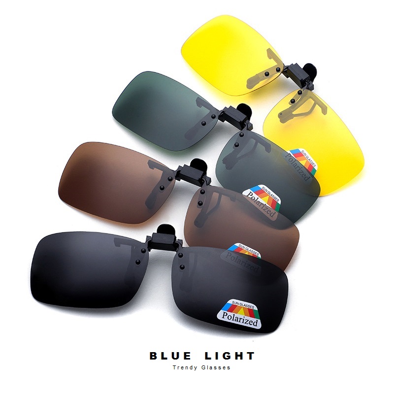 Kẹp kính râm mắt phân cực dáng chữ nhật phân cực polarized. chống tia uv màu đen nâu vàng xanh lá - blue light