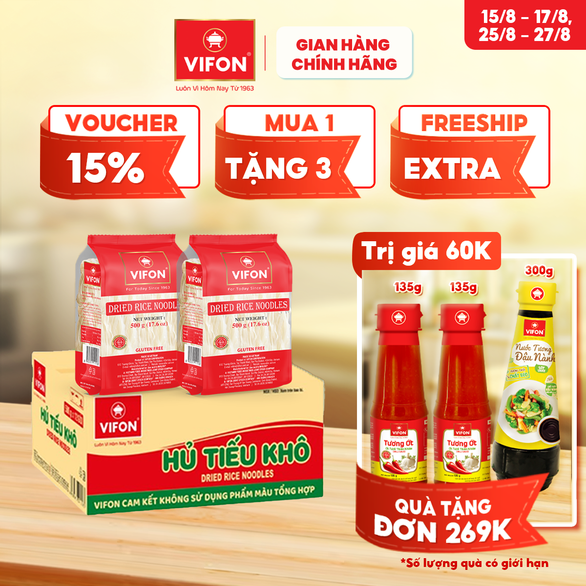 -thùng 12 gói hủ tiếu khô vifon 500gr/gói