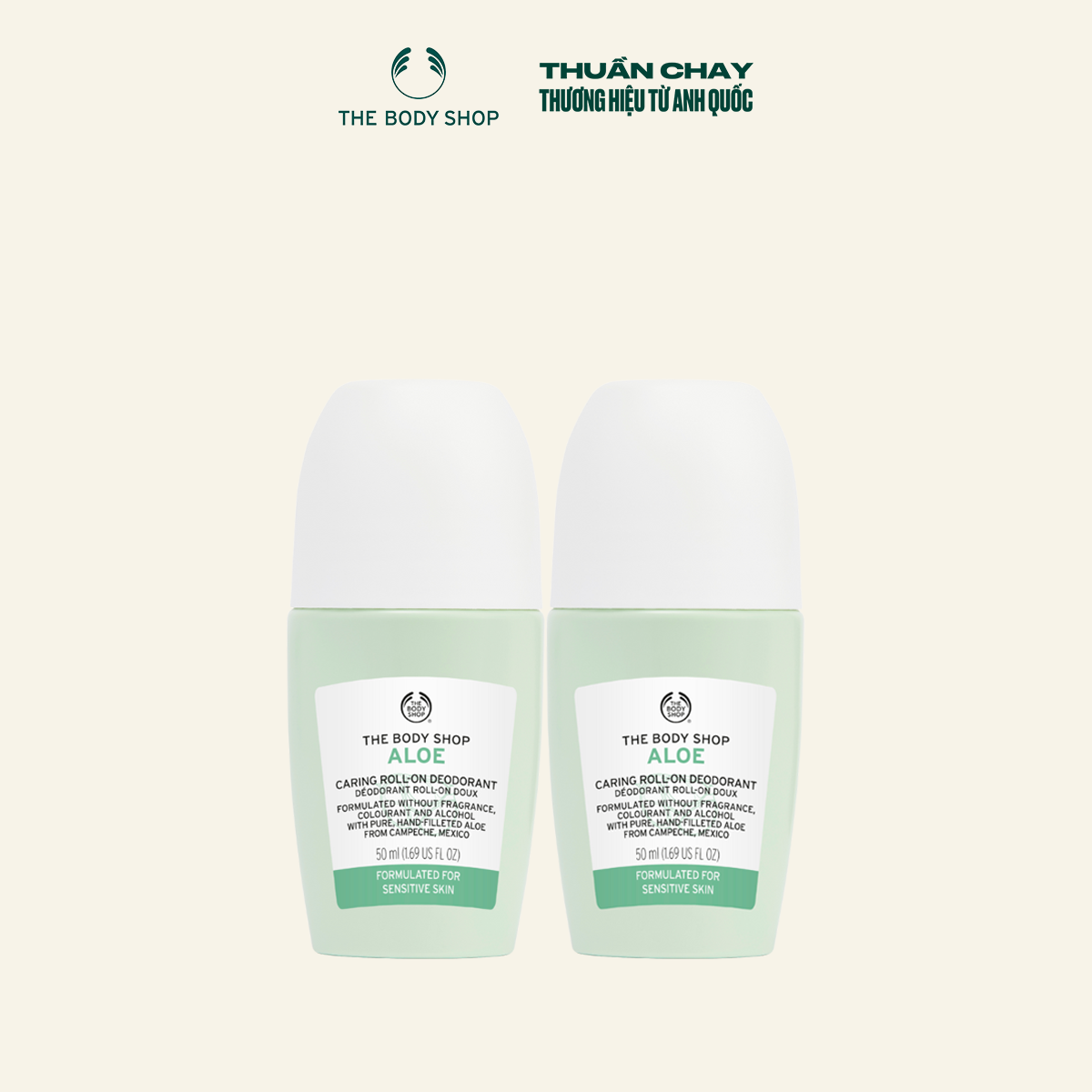 Combo 2 lăn khử mùi lô hội the body shop aloe anti-perspirant deodorant 50ml