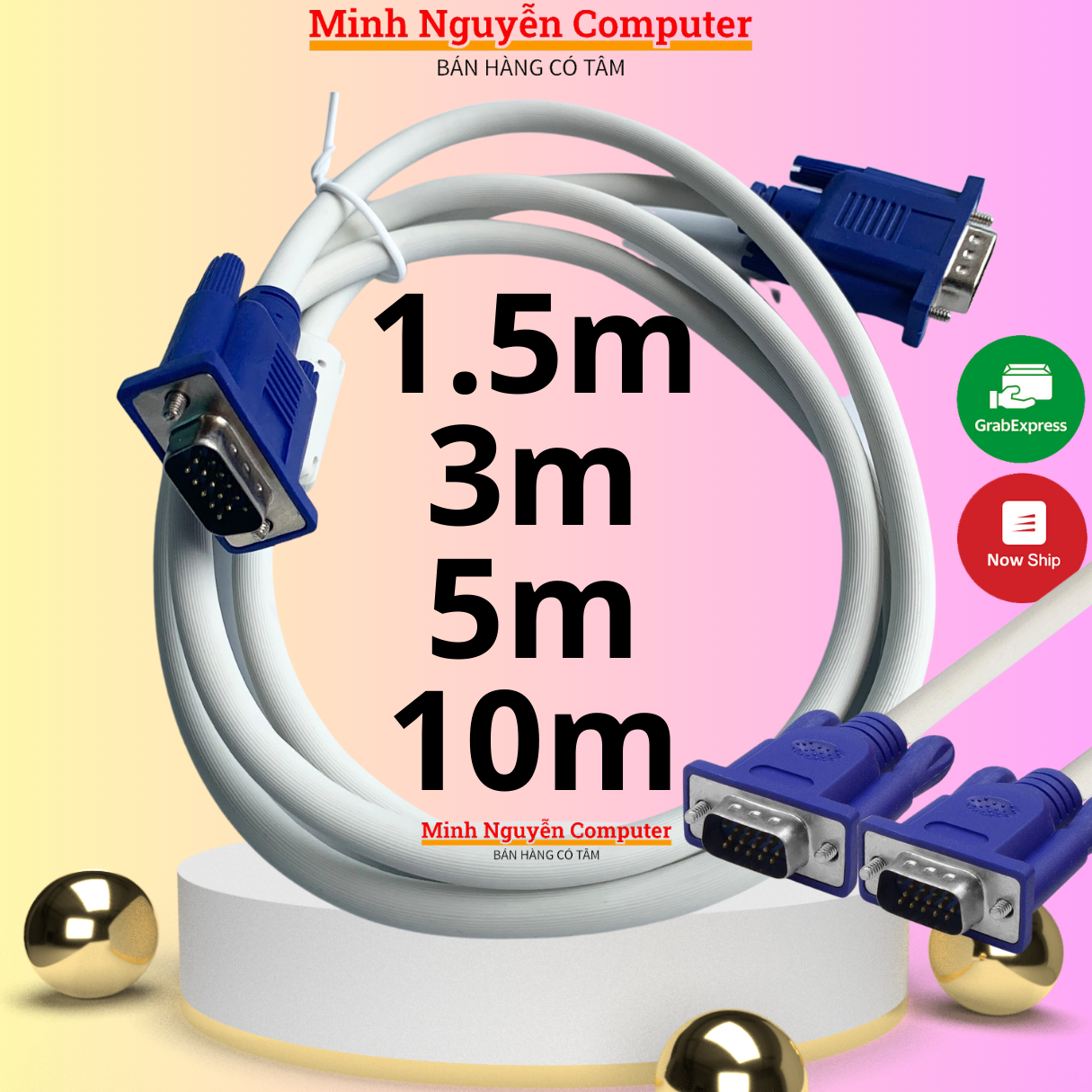 Dây Cáp VGA Trắng dài 1,5M , 5M, 10M chống nhiểu dùng cho tivi, màn hình vi tính, Trang Nguyễn