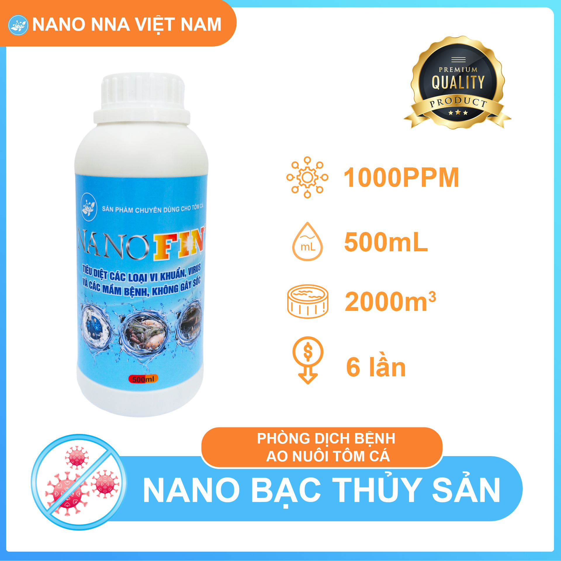 [HCM]Nano bạc thủy sản FIN+ 1000ppm - Diệt khuẩn ao nuôi tôm cá xử lý môi trường ao nuôi