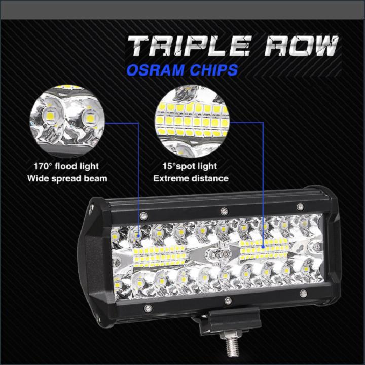 Đèn trợ sáng cho ô tô, Đèn led trợ sáng 120W 3 hàng bóng cho ô tô, Đèn led gầm cho xe ô tô sử dụng điện 12-24V bảo hành 1 đổi 1