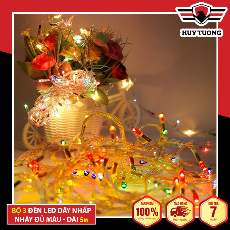 Bộ 3 Dây Đèn Nhấp Nháy Trang Trí Noel Và Tết Tự Động Đổi Màu (4,5M 1 Dây) Cao Cấp - Huy Tưởng