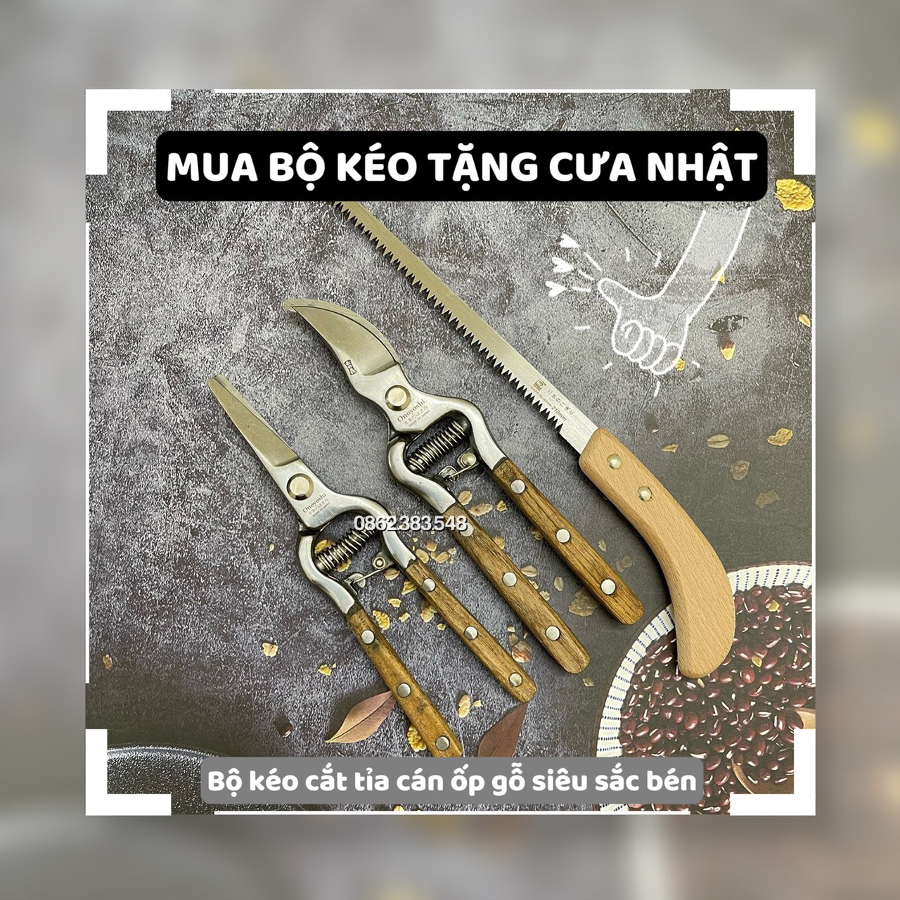 MUA BỘ KÉO CẮT TỈA TẶNG NGAY CƯA MINI NHẬT -  Bộ 2 Kéo cắt tỉa SK5 Nhật cán ốp gỗ cực sắc và bền, kéo cắt cành tỉa cành cây cảnh bonsai (Nhật bãi tuyển siêu mới đẹp)