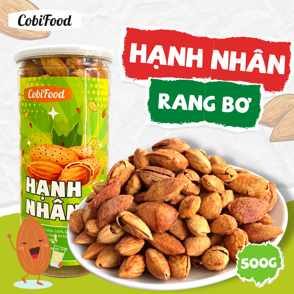 Hạt hạnh nhân Mỹ rang bơ Cobi Food hộp 500g hạnh nhân nhập khẩu Mỹ thơm ngon, vỏ mỏng - Cobi Food đồ ăn ngon giá rẻ