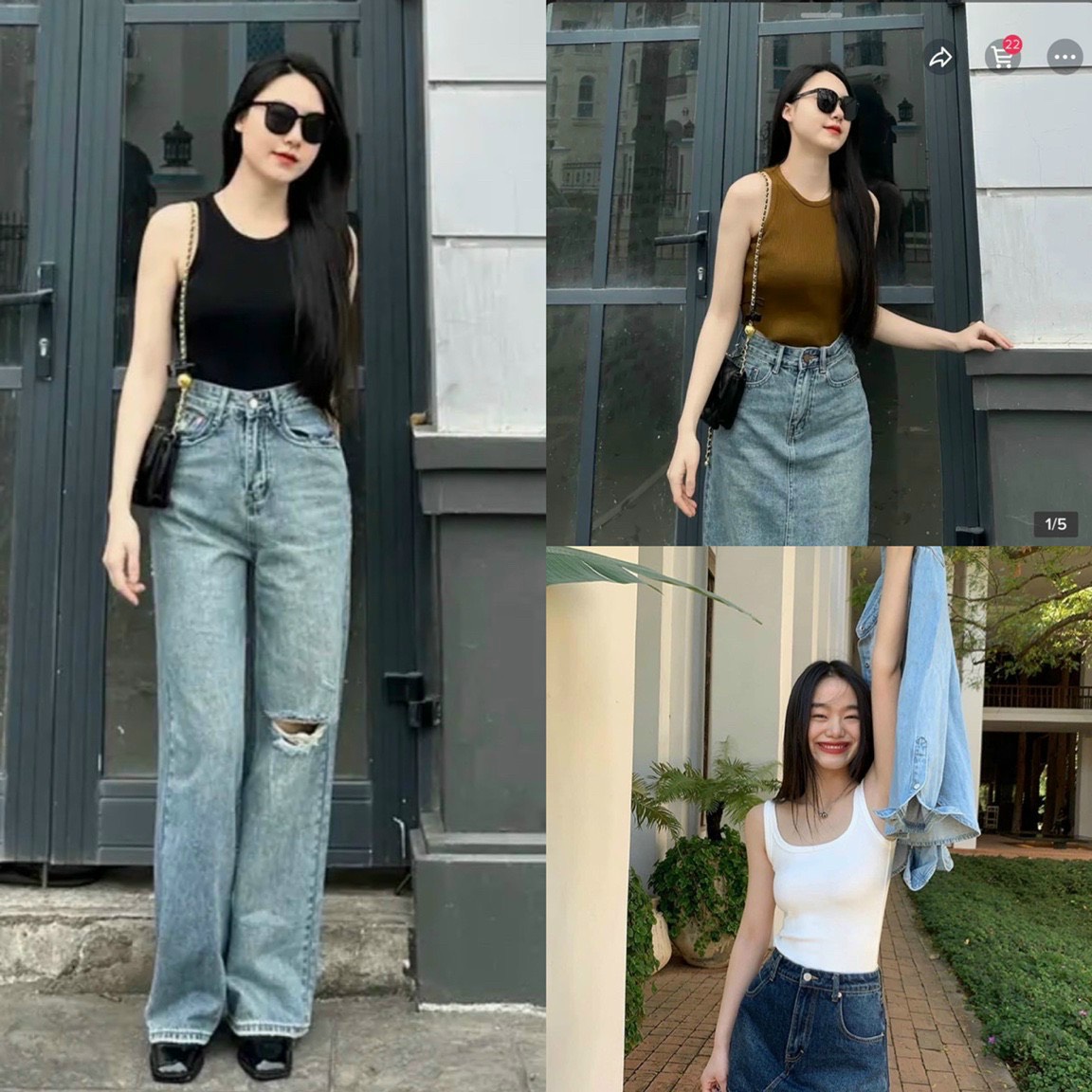 Sét 3 áo tăm ba lỗ đen be rêu