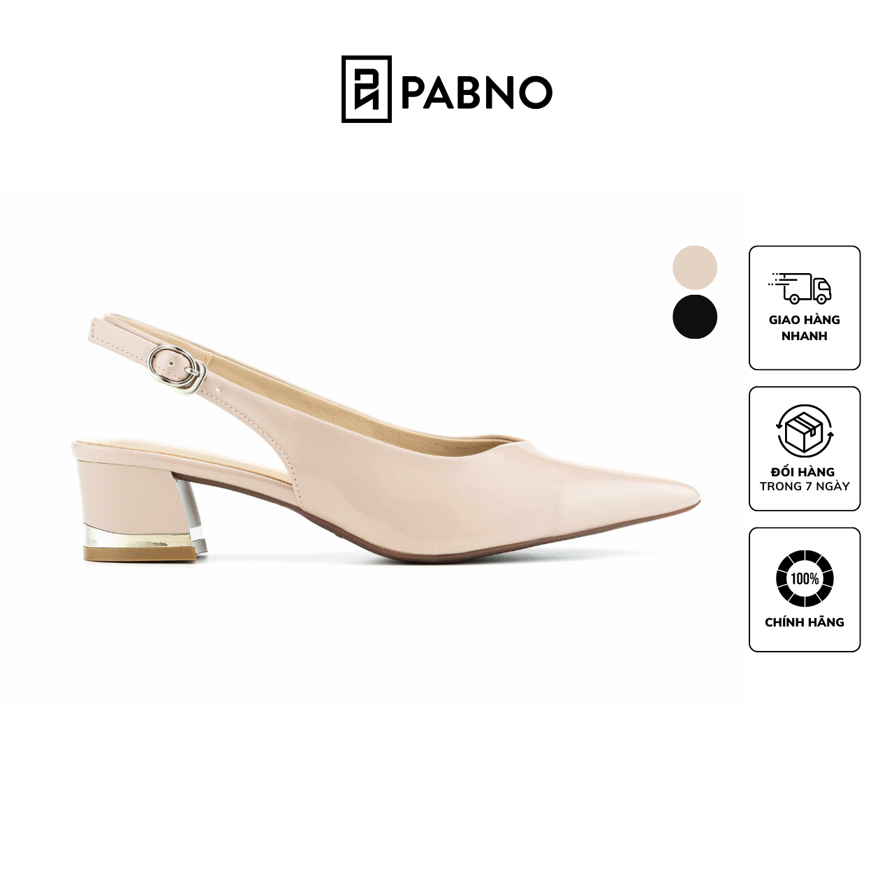 Giày Slingback PABNO PN471, Giày Slingback mũi nhọn gót trụ 5cm, Giày nữ đẹp chính hãng, Giày cao gót đế trung cao cấp