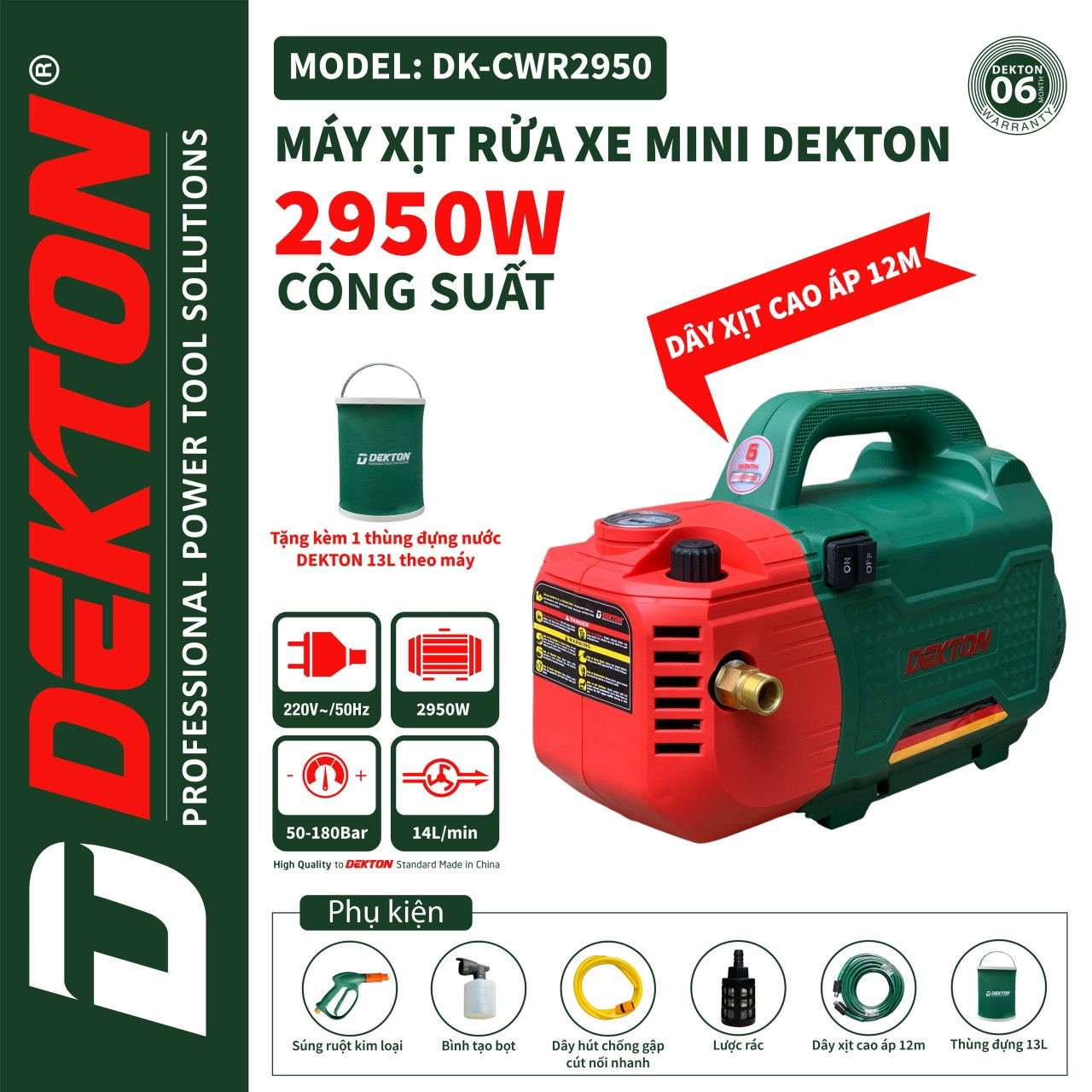Máy xịt rửa xe chỉnh áp dekton dk-cwr2950 - 2950w bảo hành 6 tháng -moto đồng 100%