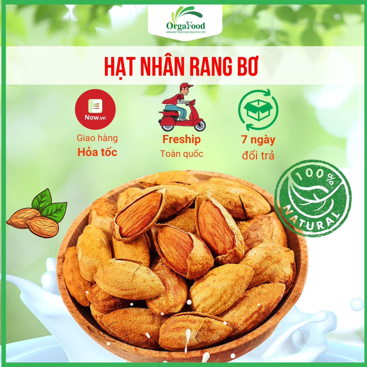 Hạnh nhân rang bơ vỏ mỏng loại 1 Nhập Khẩu Mỹ hạt hạnh nhân rang bơ thơm ngon Hạt dinh dưỡng Orgafood