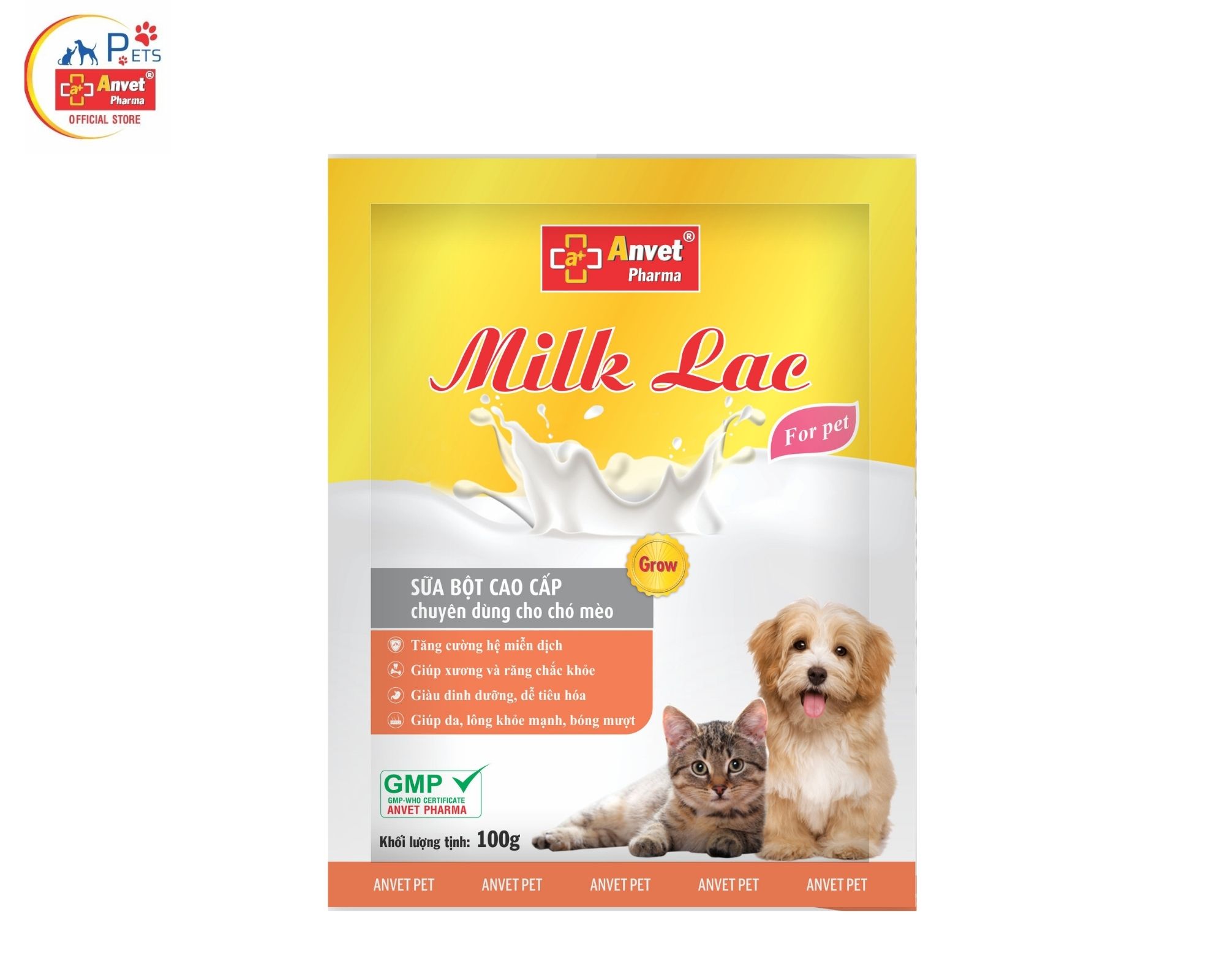 Milk lac gói 100 g - sữa bột cao cấp chuyên dùng cho chó mèo.