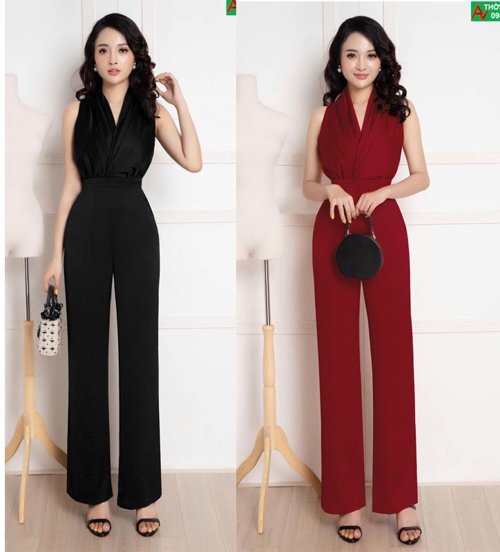 Jumpsuit cổ v xếp ly jany sang trọng