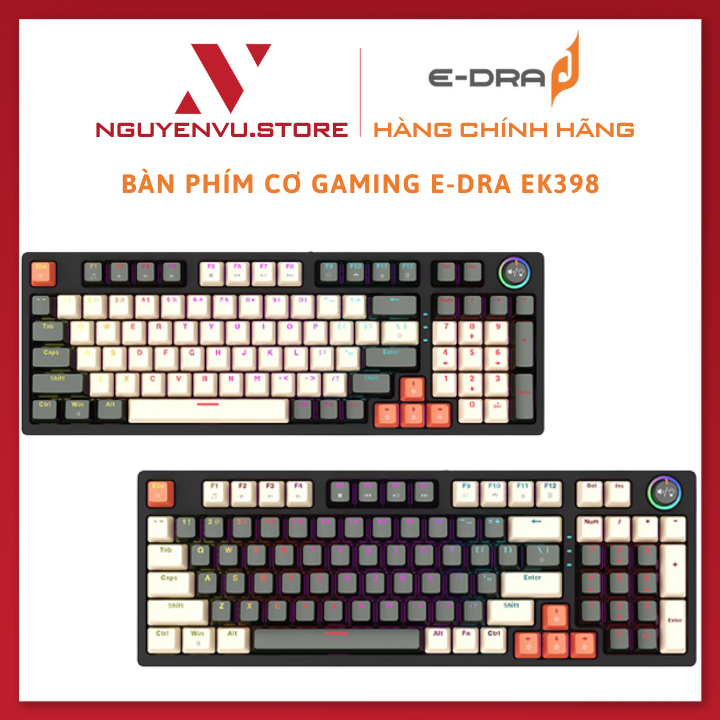 Bàn phím cơ gaming e-dra ek398 - layout 98 phím - kết nối usb - yh switch - hàng chính hãng