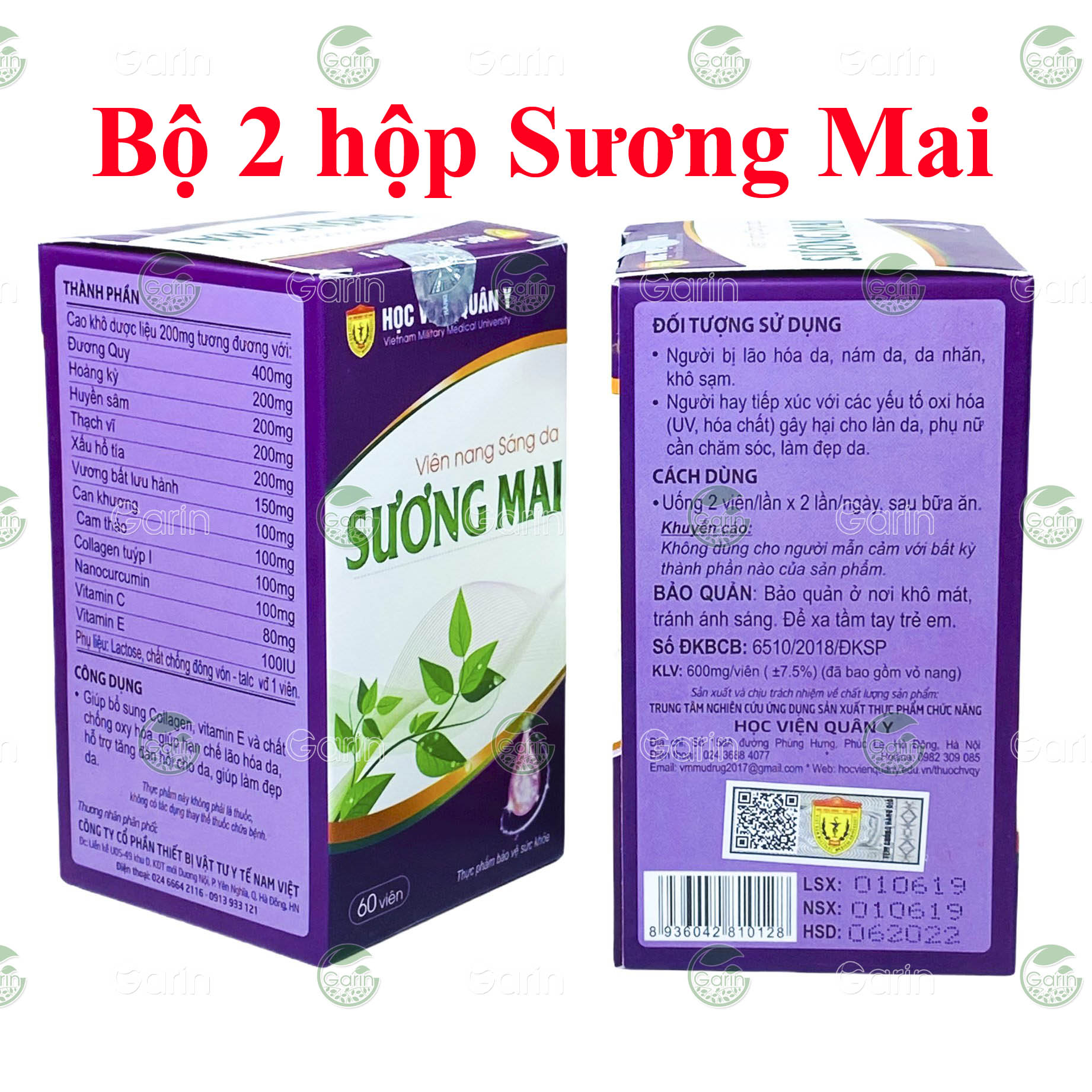 [TRẮNG MỊN DA] Liệu trình 1 tháng 2 hộp viên uống trắng da Sương Mai Học Viện Quân Y (60 viên x 2) làm mờ nám, tàn nhang, bổ sung dưỡng chất cho làn da săn chắc, trẻ trung, trắng hồng tự nhiên