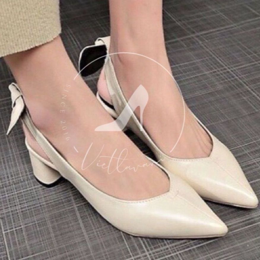 Giày cao gót mũi nhọn quai chun nơ mã mat_c9