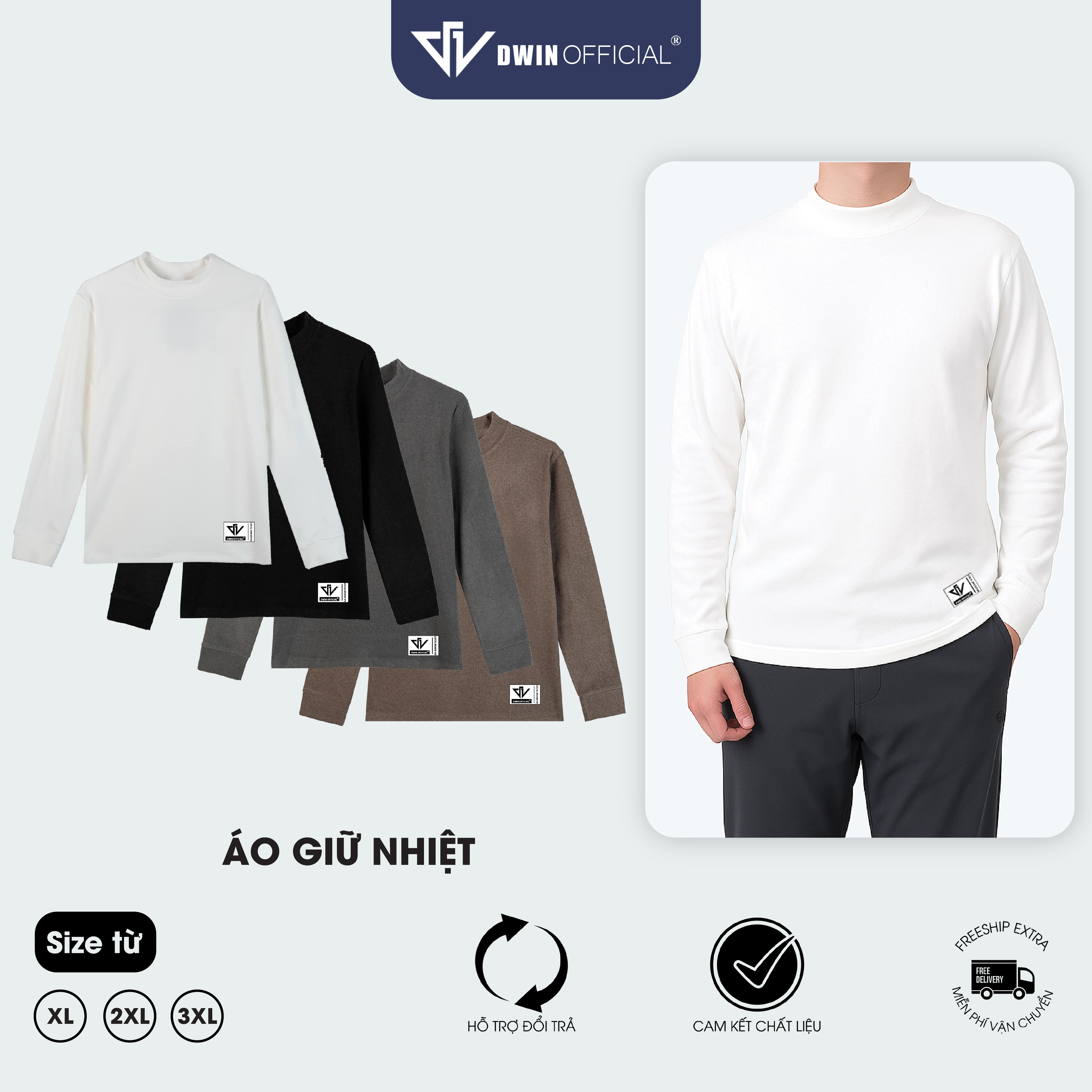 Áo giữ nhiệt nam dài tay Dwin chất lông thỏ thun cao cổ co giãn lót nỉ 2 mặt local brand 2.0