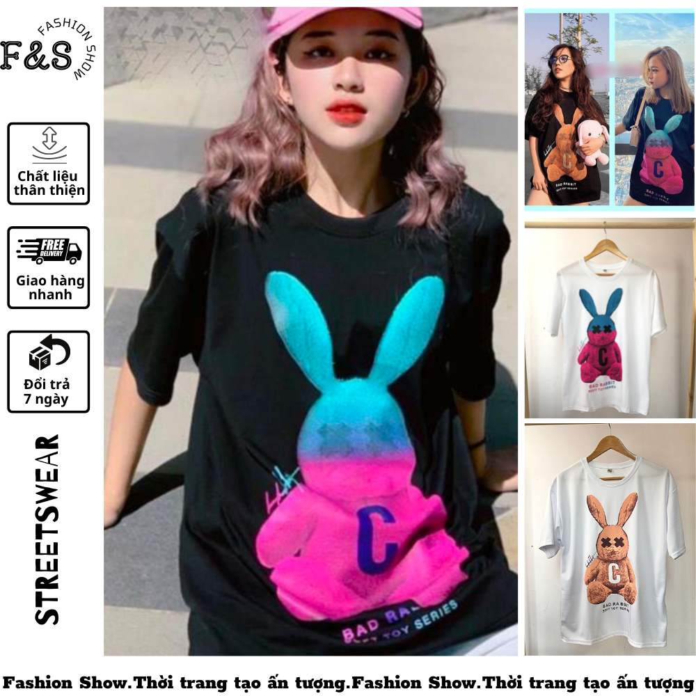 Áo thun tay lỡ unisex form rộng kiểu dáng sadboiz THỎ BAD RABBIT - Áo phông F&S nam nữ, cặp đôi phong cách hàn quốc