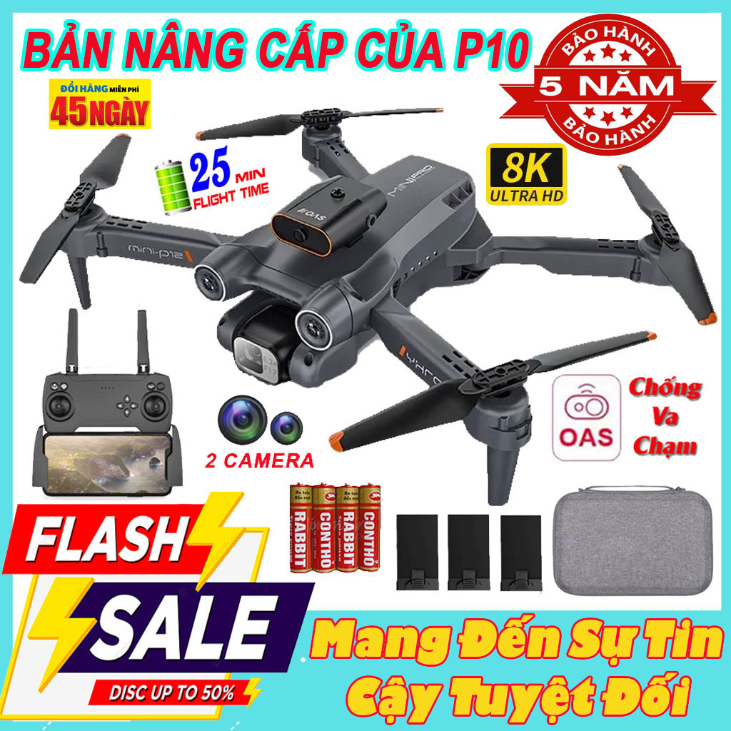 Máy bay camera Flycam P12 Pro Max điều khiển từ xa có camera tích hợp cảm biến chống va chạm flycam mini drone camera 8K