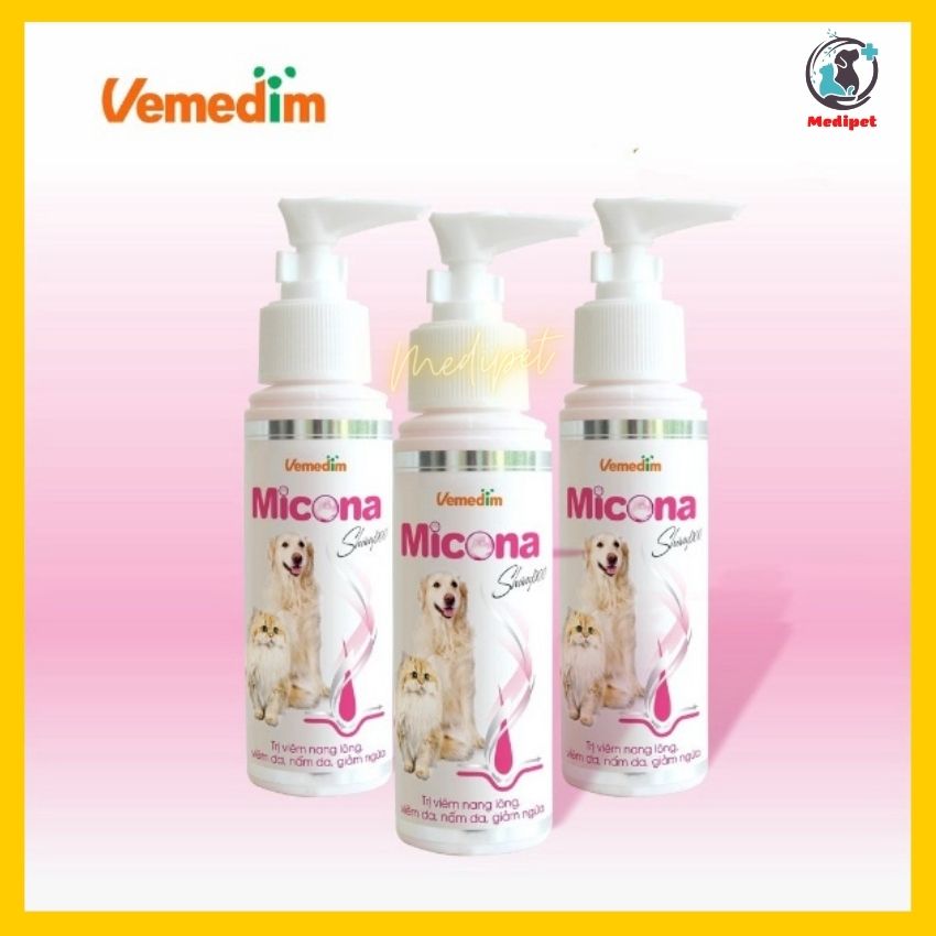 Sữa tắm phòng trị nấm, viêm da cho chó mèo Micona shampoo mền mượt lông thơm lâu giảm rụng lông khử mùi hôi chai 120ml - Medipet