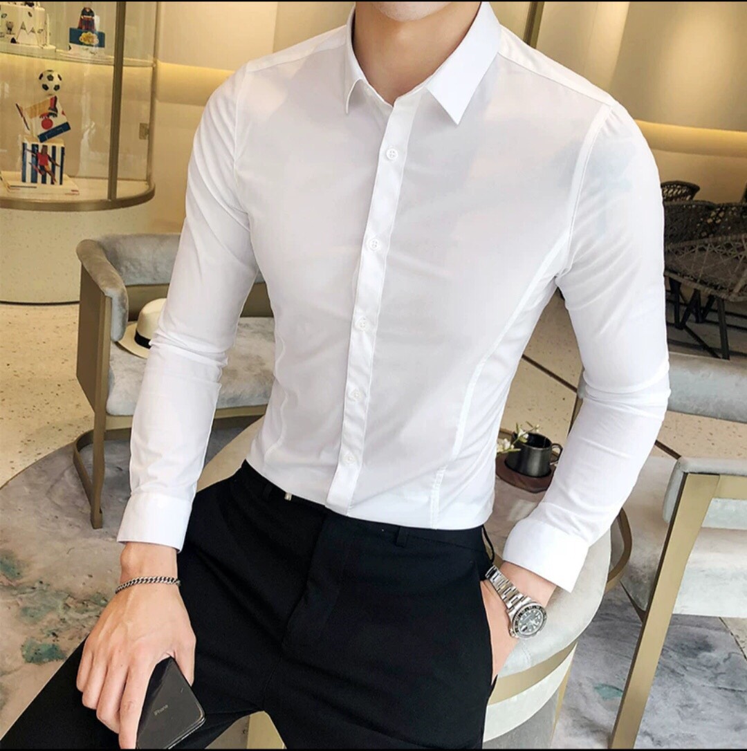Áo sơ mi trắng nam tay dài vải kate lụa thoáng mát thiết kế đơn giản mẫu mới về