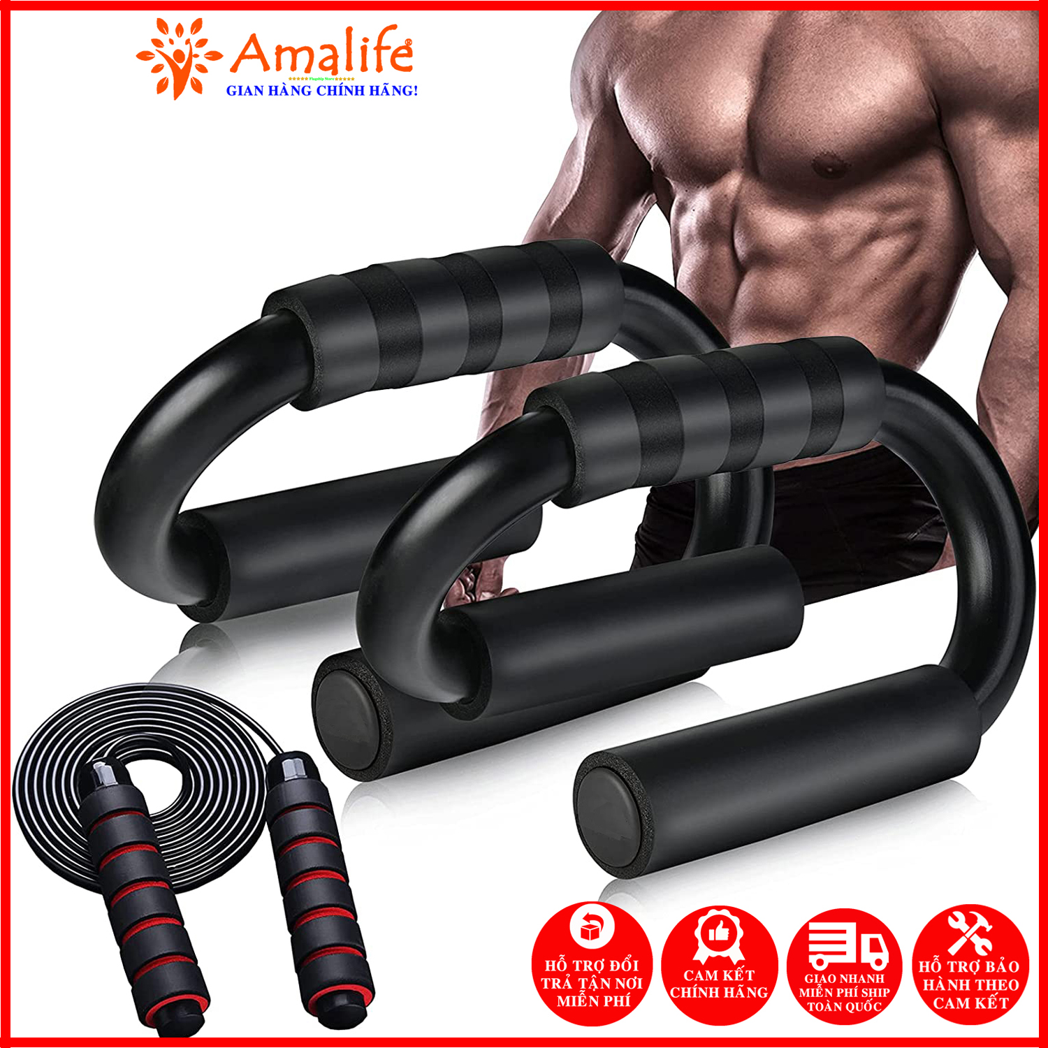 Combo Dụng Cụ Hít Đất Cầm Tay Và Dây Nhảy Lõi Thép Có Thể Điều Chỉnh Dộ Dài Chống Rối – Bộ Dụng Cụ Chống Đẩy Kèm Dây Nhảy Lõi Thép Tập Gym Tập Thể Thao Cao Cấp Chính Hãng Amalife