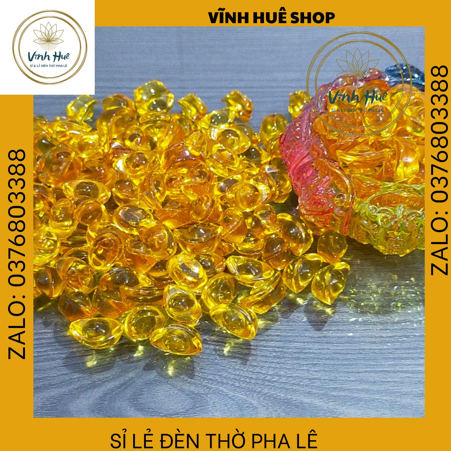 Thỏi vàng thần tài. Thỏi vàng thủy tinh. Thỏi vàng đặt bàn thờ bát nhang 20mm