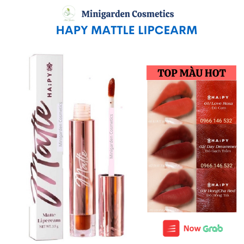 Son Hapy kem lì Mattle Lipcream son Ha:py bám màu lâu trôi 3.5ml- Phiên bản son Roses mẫu mới