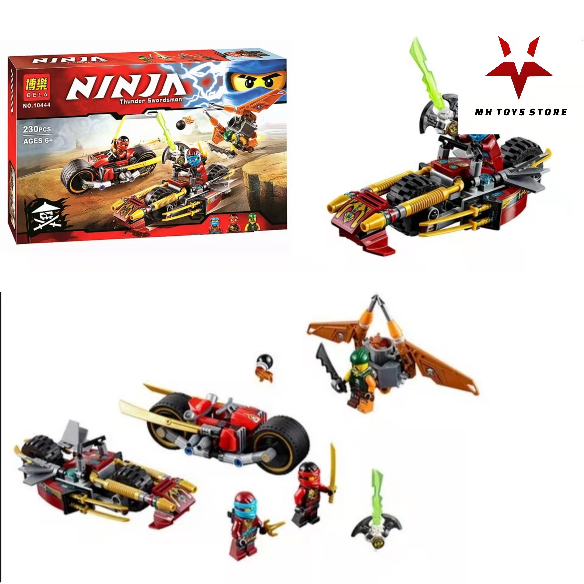 Đồ chơi xếp hình lắp ráp bela ninja 10444 - 230 chi tiết - chiến xa tia chớp của Jay rượt đuối nhau