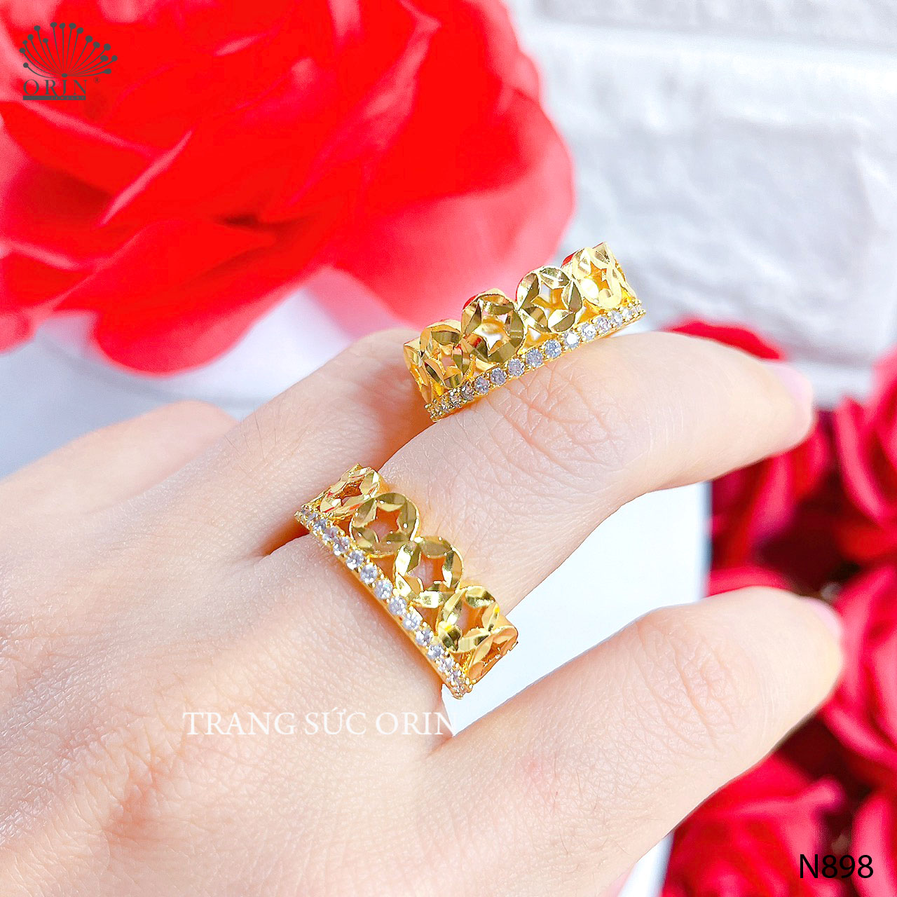 Nhẫn nữ sang trọng 1 hàng đá thiết kế cao cấp Orin N898