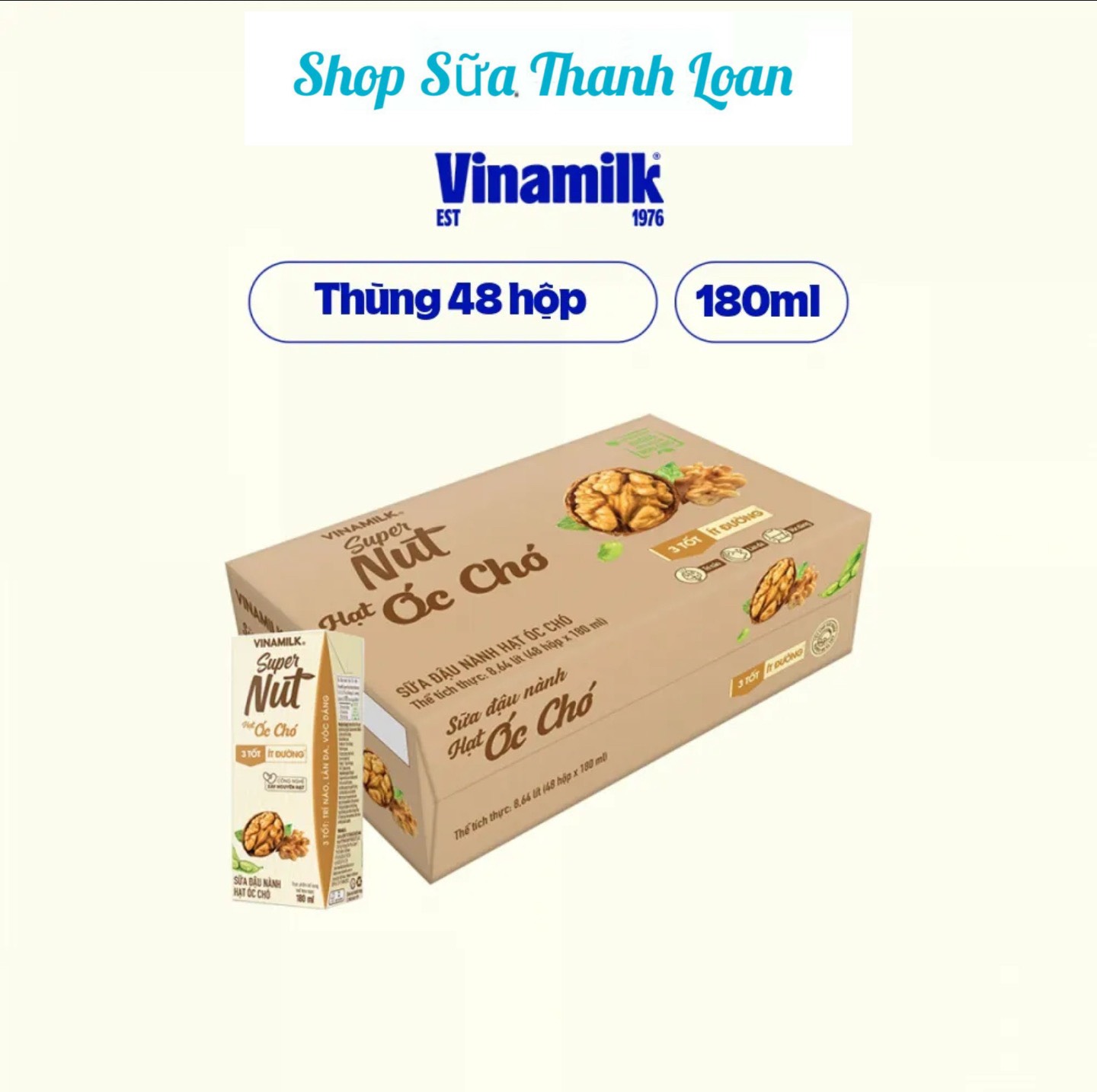 (HSD T11-2024) Thùng 48 Hộp Sữa Đậu Nành Vinamilk Super Nut Hạt Óc Chó 180ml.