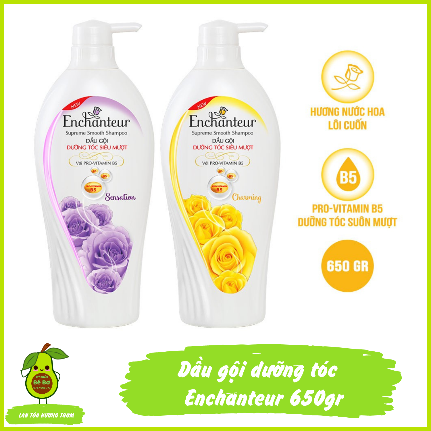 Dầu gội đầu Enchanteur hương nước hoa 650gr - Dầu gội Enchanteur dưỡng tóc siêu mượt Sensation và Charming