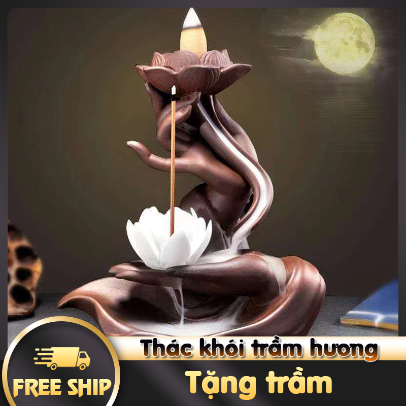 Thác khói trầm hương chảy ngược chất liệu sứ, thác khói trầm hương phong thủy NF09
