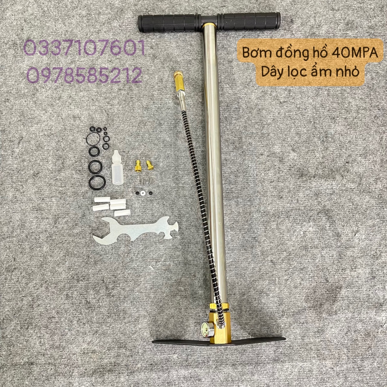 Bơm cao áp thân inox chống rỉ, bơm p c ô tô xe máy đồng hồ 40mpa - phụ kiện đam mê