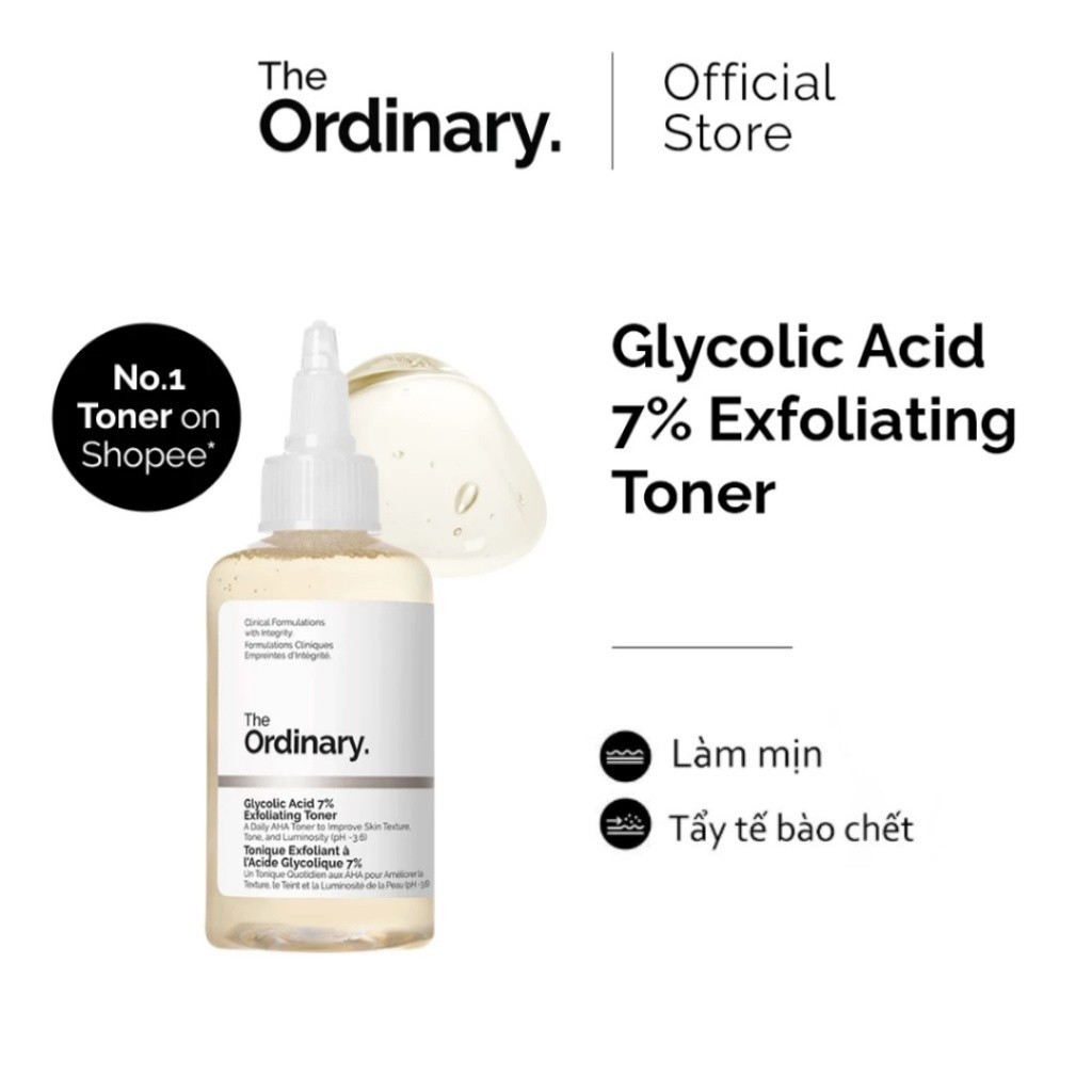 The Ordinary Glycolic Acid 7% Toner 240ML- Nước Tẩy Tế Bào Chết, Dưỡng Sáng Da & Mờ Thâm