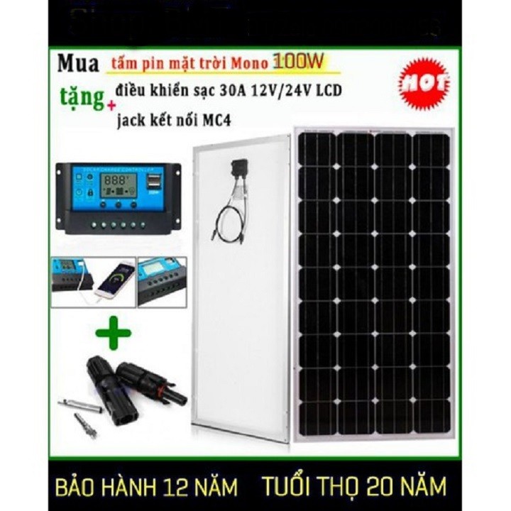 Combo pin năng lượng mặt trời mono 100w 9bb