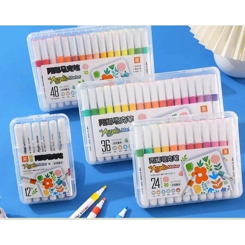 Bộ 12/24/36/48/60 màu acrylic marker hiệu lex chống thấm nước đầu bút cao cấp màu không bị nhòe, bền màu, có thể vẽ lên mọi vật liệu