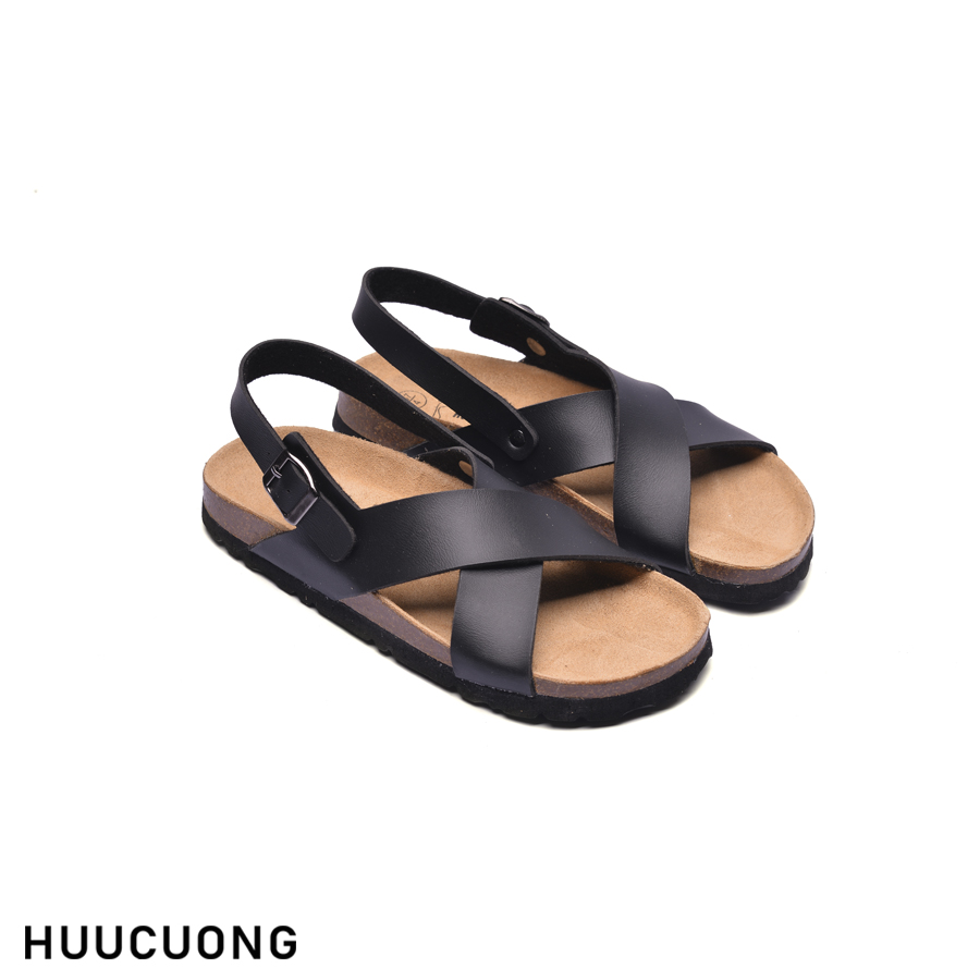 Sandal unisex quai chéo đen đế trấu