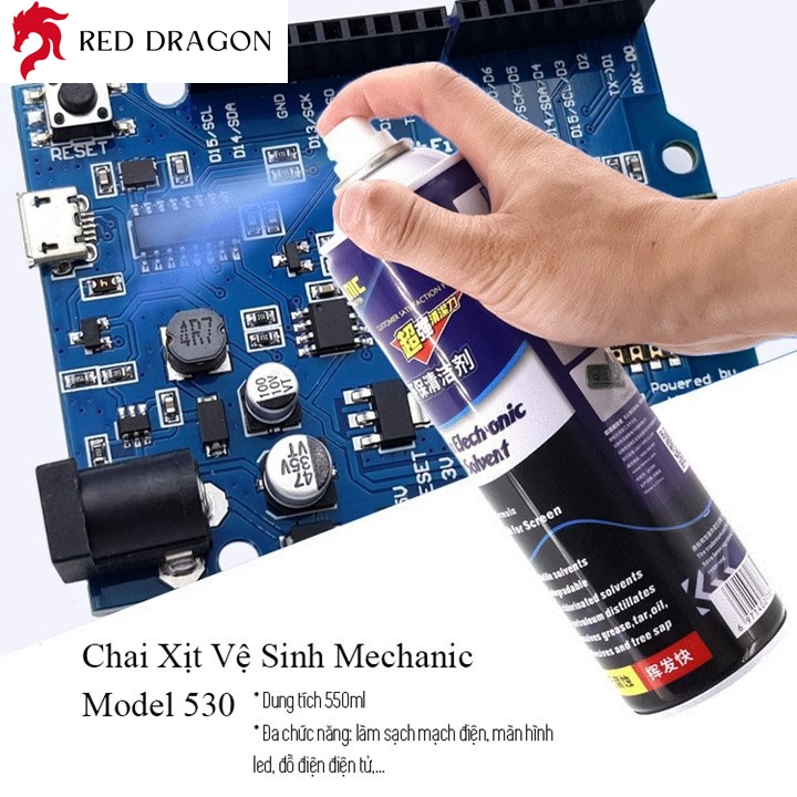 Reddragon Chai Xịt Vệ Sinh Mechanic Model 530 Làm Sạch Bo Mạch Điện Màn Hình Tivi Máy Ảnh Đồ Điện Tử Dung Tích 550ml