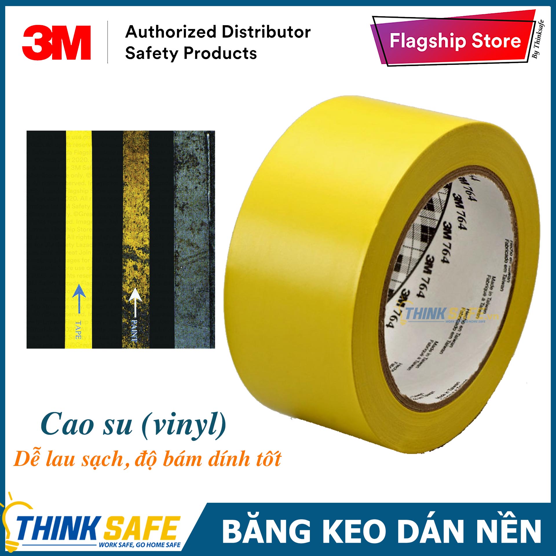 Băng keo dán nền 3M 764 cảnh báo màu vàng