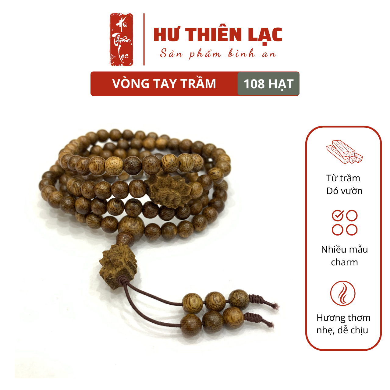 Vòng tay trầm hương 108 hạt, vòng tay phong thủy - Mix charm nhiều mẫu 6li, 7li