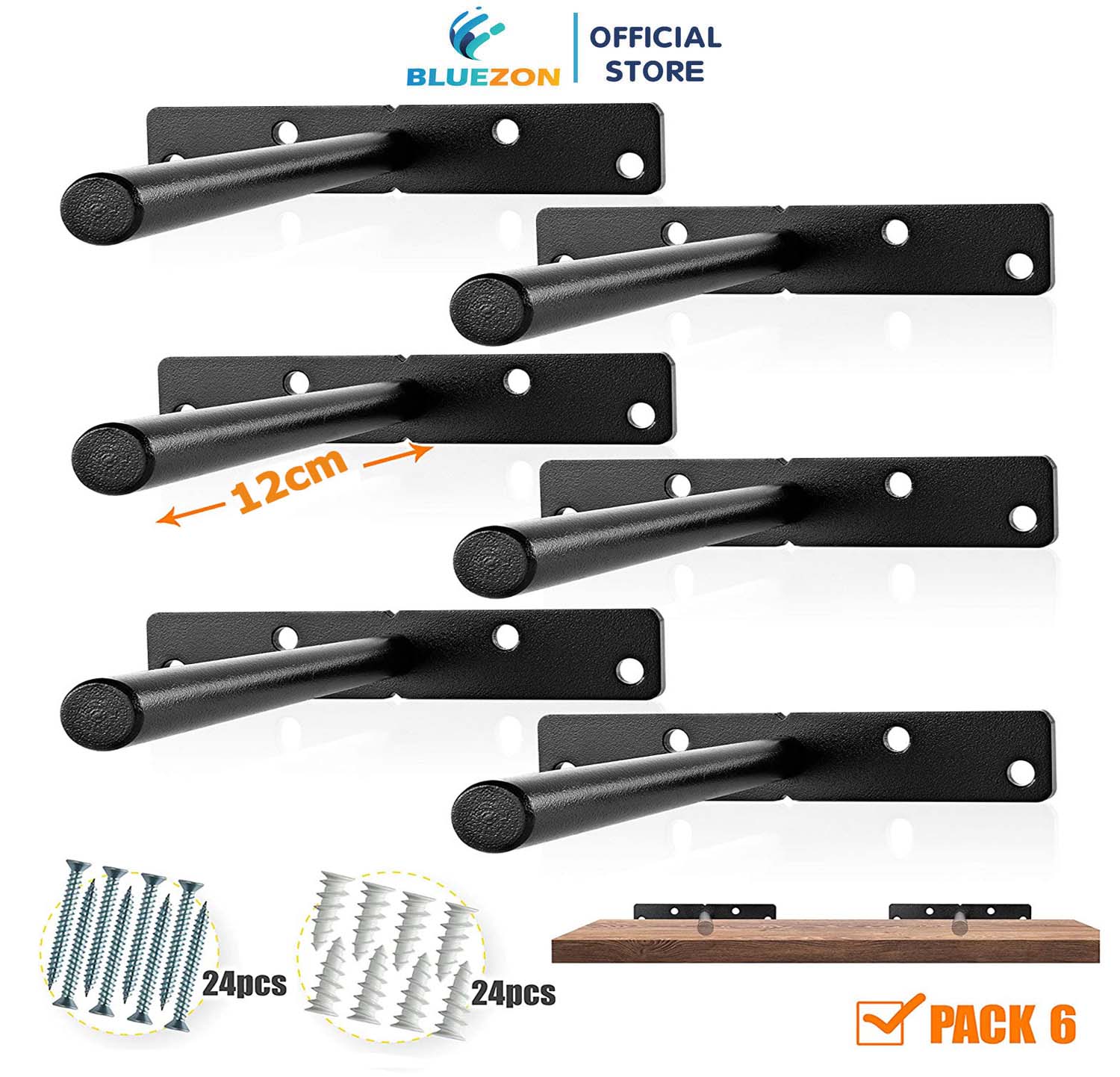 Combo 6 chốt âm chữ T 12cm, pát âm đỡ kệ treo tường bằng thép đặc kèm phụ kiện vít tắc kê